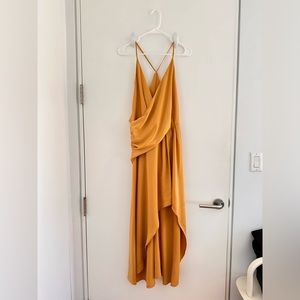 ASOS minimal drape satin midi dress gold